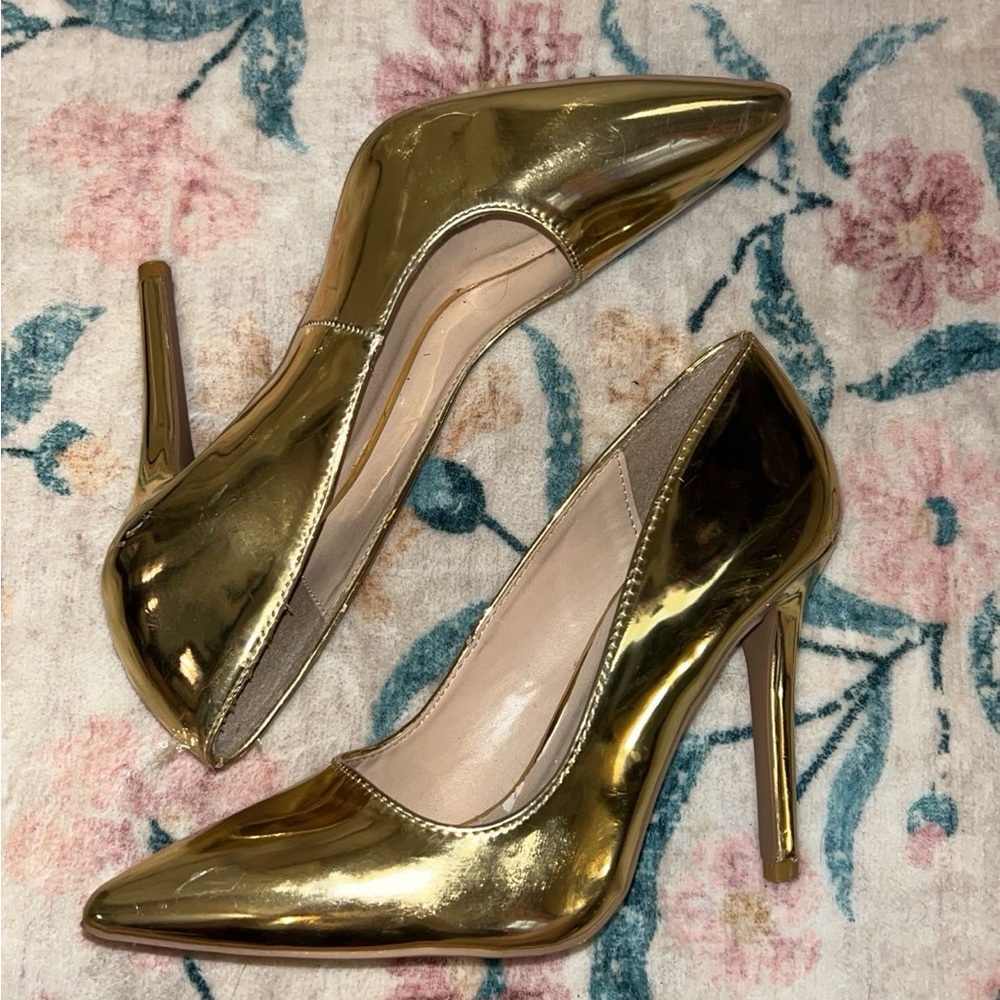 Qupid Metallic Gold Heels